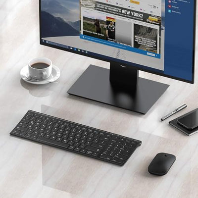 seenda Tastatur Maus Set Kabellos, Wiederaufladbare Aluminium Tastatur mit kompaktes Design, Ultradünne und Leise Funktastatur mit Maus für PC/Laptop/Smart TV, QWERTZ Layout, Schwarz