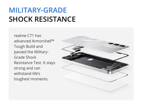 realme C71 4G Smartphone,6+128GB,6000 mAh Battery,45W Charge,Octa-Core Chipset,50MP AI Camera,24GB Dynamic RAM,120Hz Display,Grade Shock Resistance,Daily Water Resistance,White Swan (No Adapter)