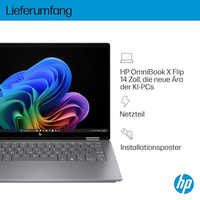 HP OmniBook X Flip 2in1 Next Gen AI Laptop| AMD Ryzen AI 7 350 (8C) | dedizierte NPU für KI | 50 NPU Tops | Copilot+ PC | 14" 3K 2880x1800 OLED-Touchscreen | 16GB | 1TB SSD | Win11 | QWERTZ | Silber