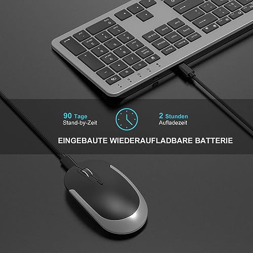 Tastatur Maus Set Kabellos, seenda Ultra-Dünne Wiederaufladbare Funktastatur mit Maus, Ergonomische Keyboard Mouse mit Silikon Staubschutz für PC/Laptop/Smart TV, DE QWERTZ Layout (Schwarz&Grau)