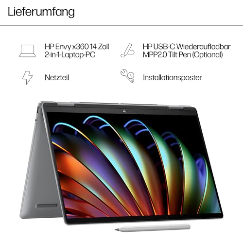 HP Envy x360 2-in-1 Convertible Laptop | AMD Ryzen 5 8640HS | KI optimiert | 14" 2.8K OLED Touch Display | 16GB RAM | 512GB SSD | ‎AMD Radeon Graphics | QWERTZ | Copilot Key | Windows 11 Home | Silber