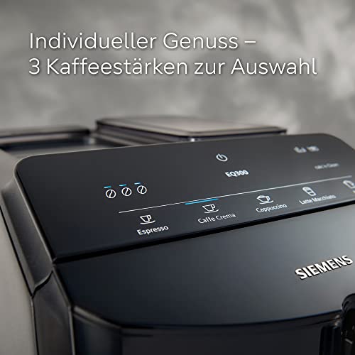 Siemens Kaffeevollautomat EQ300 TF301E19, für viele Kaffeespezialitäten, Milchaufschäumer, Keramikmahlwerk, OneTouch-Funktion, 1300 W, piano black
