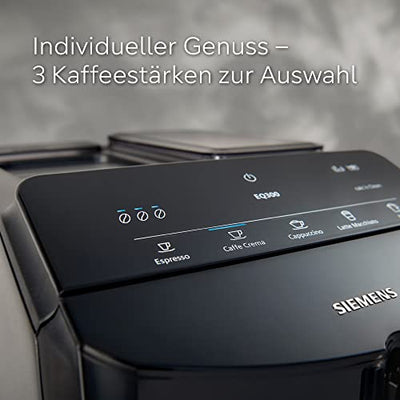 Siemens Kaffeevollautomat EQ300 TF301E19, für viele Kaffeespezialitäten, Milchaufschäumer, Keramikmahlwerk, OneTouch-Funktion, 1300 W, piano black