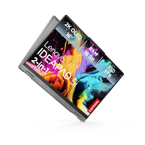 Lenovo IdeaPad 5i 2-in-1 Laptop | 16" 2K OLED Touch Display | Intel Core 7 150U | 16GB RAM | 1TB SSD | Intel Grafik | Win11 | QWERTZ | Luna Grau | Beleuchtete Tastatur | 3 Monate Premium Care