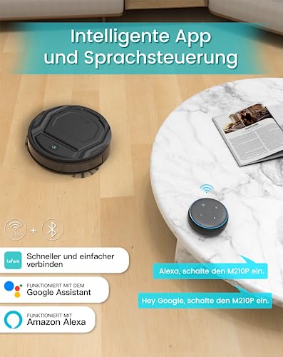 LEFANT Saugroboter, Superschlank WLAN Roboterstaubsauger, Kompatibel mit Alexa Sprachsteuerung, Staubsauger Roboter Selbstaufladung Leise für Haushaltsreinigung/Tierhaare/Haare/Staub/Teppich M210P