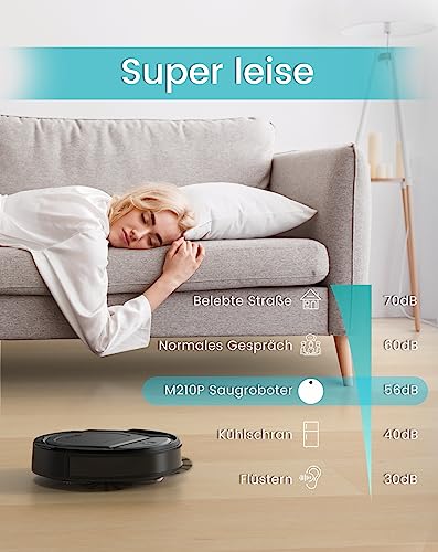 LEFANT Saugroboter, Superschlank WLAN Roboterstaubsauger, Kompatibel mit Alexa Sprachsteuerung, Staubsauger Roboter Selbstaufladung Leise für Haushaltsreinigung/Tierhaare/Haare/Staub/Teppich M210P