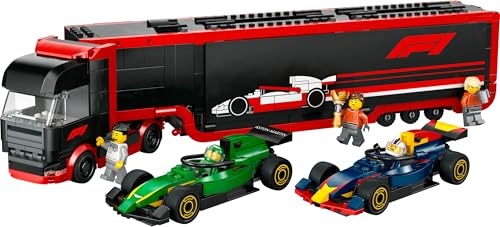 LEGO City F1 Transporter mit RB20 & AMR24 F1 Rennautos - Spielzeug Autotransporter für Red Bull & Aston Martin Formel 1 Teams - Inkl. 5 Minifiguren - Geschenk für Jungen & Mädchen ab 8 Jahren 60445