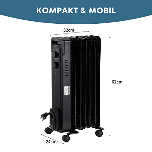 STAHLMANN Ölradiator ZR17 1500 Watt – Elektroheizung Energiesparend bis 30 qm Fläche – Heizung Elektrisch mit Thermostat und 3 Heizstufen – Elektrisches Heizgerät, Electric Heater Schwarz
