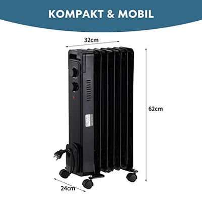 STAHLMANN Ölradiator ZR17 1500 Watt – Elektroheizung Energiesparend bis 30 qm Fläche – Heizung Elektrisch mit Thermostat und 3 Heizstufen – Elektrisches Heizgerät, Electric Heater Schwarz
