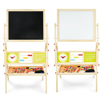 Mamabrum, Spieltafel aus Holz, doppelseitige Kindertafel Magnetisch und Kreide Kindertafel, Doppelseitiges, Zeichenbrett Kinder Tafel, Spieltafel mit Aufbewahrungsregal und Zubehör