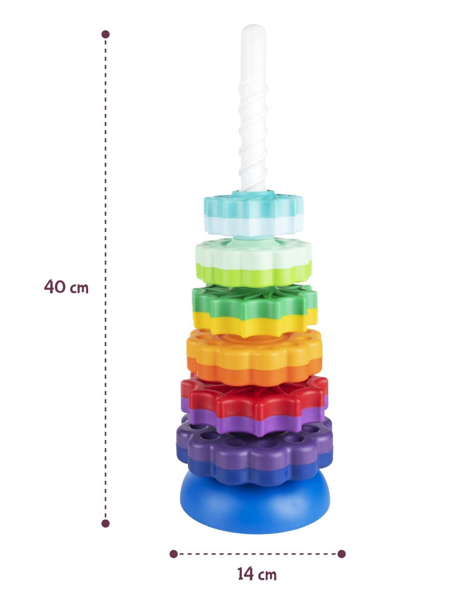 FANCY 40 cm groß Stapelturm Baby Kinderspielzeug ab 1 2 3 Jahre Farbring Pyramide mit Spiralgewinde Zahnradspiel Ringstapelturm Ringpyramide Stapel Ringe für Kinder und Baby