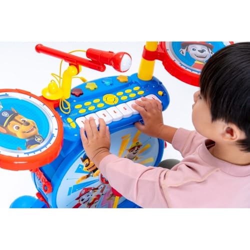 Lexibook, Paw Patrol, Elektronisches Set für Kinder, musikalisches Spielzeugspiel, realistischer Trommel-Sound, 8-Tasten-Tastatur, MP3-Stecker, Sitz inklusive, blau/rot, K610PA