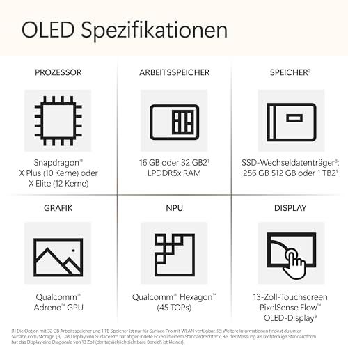 Microsoft Surface Pro | Copilot+ PC | 13” OLED Touchscreen | Snapdragon® X Elite (12 Kerne) | 16GB RAM | 256GB SSD | neuestes Modell, 11. Edition | Schwarz | exklusiv auf Amazon
