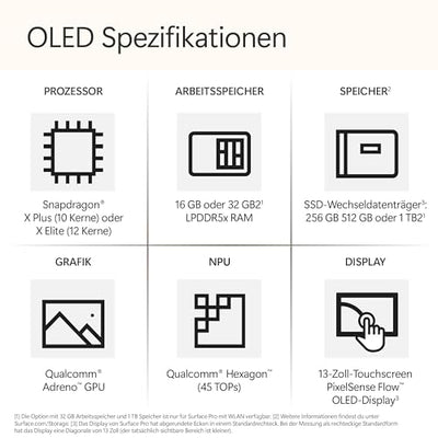 Microsoft Surface Pro (Charger Not Included), Copilot Plus PC, Touch Screen OLED 13, Snapdragon X Elite, 16GB RAM, SSD 512GB, Model, 11th Edition, Dune