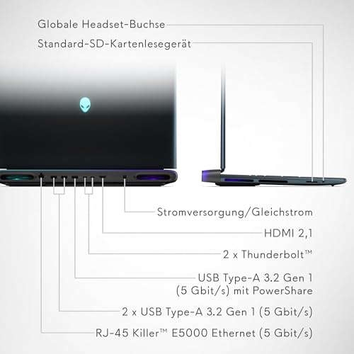 Alienware 18 Area-51 Gaming Laptop 18 Inch QHD+ 300Hz G-Sync, Intel Core Ultra 9 275HX, NVIDIA GeForce RTX 5080, 32GB DDR5 RAM, 2TB SSD, Windows 11 Home, Cryo-tech, AlienFX RGB QWERTZ - Liquid Teal