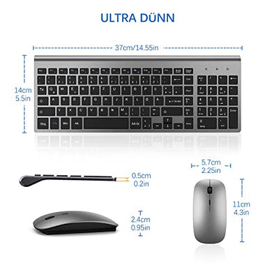 Tastatur Maus Set Ultra Slim, TopMate 2,4G Stille Compact USB 2400DPI Maus und Schissschalter Tastatur mit Abdeckung, mit 2 AA und 2 AAA Batterien für PC/Laptop/Windows/Mac - Grauschwarz