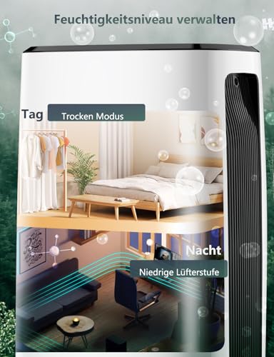 Luftentfeuchter elektrisch 20L, Dehumifer Raumentfeuchter 20L/24H aumgröße ca. 200m³ (~35 m²), Entfeuchter Digitalanzeige, Wäschetrocknung, Timer, intelligenter Feuchtigkeitsregelung, Kindersicherung