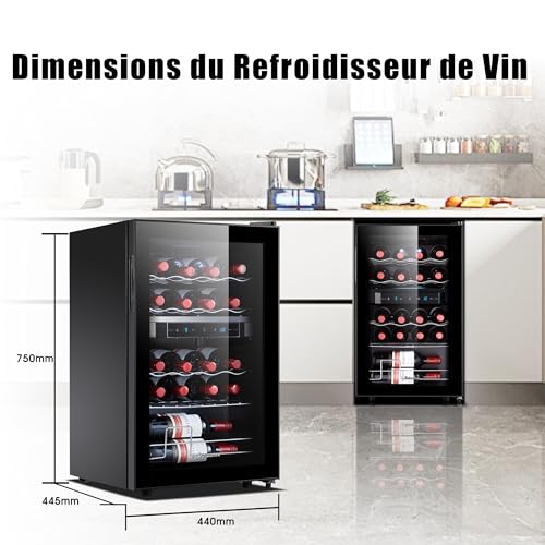 Kalamera Weinkühlschrank 2 Zonen, Touch-Bedienfeld,Schwarze Glastür, Verdeckter Griff, Flaschenkühlschrank 20 Flaschen, 68Liter, 5-18°C Kühlzone, KRC-68BFG