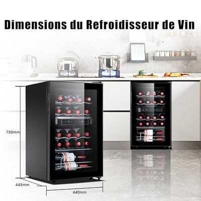 Kalamera Weinkühlschrank 2 Zonen, Touch-Bedienfeld,Schwarze Glastür, Verdeckter Griff, Flaschenkühlschrank 20 Flaschen, 68Liter, 5-18°C Kühlzone, KRC-68BFG