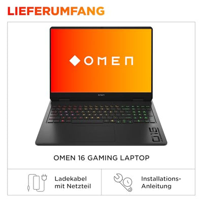 OMEN Gaming Laptop, 16" WUXGA Display 1920×1200, 16:10, 144Hz, AMD Ryzen 9 8940HX, NVIDIA GeForce RTX 5070, 32GB RAM, 1TB SSD, Win 11, 4-Zonen-RGB-QWERTZ Wi-Fi 6, Shadow Black, inkl. 3 Monate GamePass