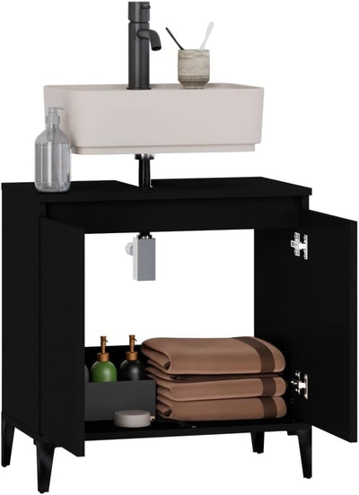 Myheimly Waschbeckenunterschrank Eichen-Optik 58x33x60 cm,Schwarz