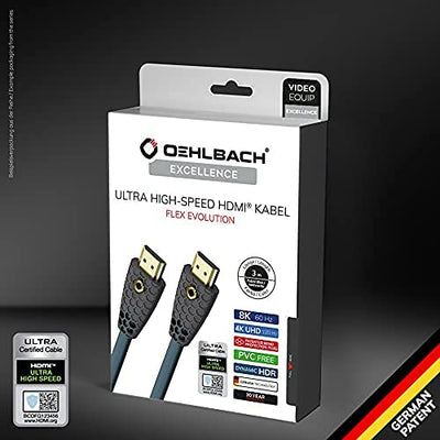 OEHLBACH Flex Evolution - Ultra High-Speed HDMI-Kabel, patentierter Knickschutz, 8K UHD 60Hz 4320p, 4K 120Hz, 2160p - 48Gbit/s, 21:9 Cinema, 3D, Dolby Vision, Dynamic HDR 10+, VRR, eARC, 3,00 Meter