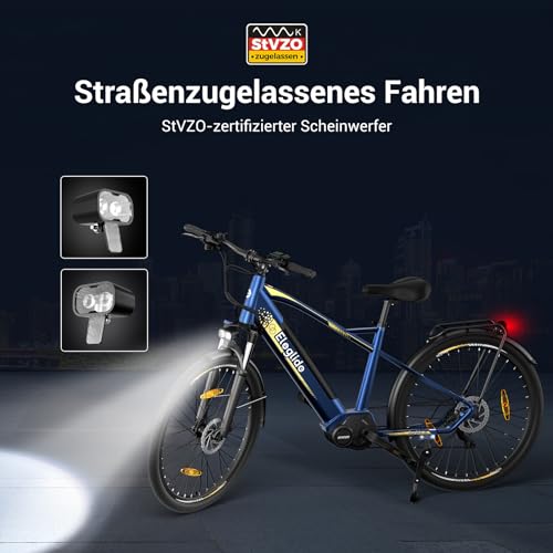 Eleglide C1/C1 ST E Bike mit Mittelmotor, 27,5 Zoll 70 Nm Elektrofahrrad für Damen und Herren, 250W E-Bike, 14,5 Ah Lithium-Akku, Shimano 7 Gänge Trekking Ebike, cityräder 25km/h bis zu 150KM (C1)