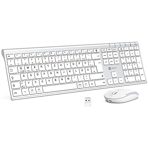 iClever kabellose Tastatur und Maus Set, 2.4G kabellose Tastatur und Maus, USB-C wiederaufladbar, Originalgröße, schlanke, dünne und widerstandsfähige Tastatur für Windows 7/8/10, Mac OS