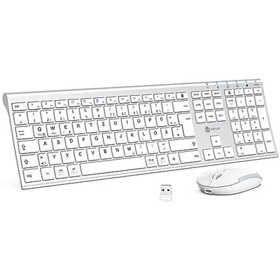 iClever kabellose Tastatur und Maus Set, 2.4G kabellose Tastatur und Maus, USB-C wiederaufladbar, Originalgröße, schlanke, dünne und widerstandsfähige Tastatur für Windows 7/8/10, Mac OS