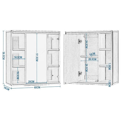EUGAD Spiegelschrank Bad, Badezimmerschrank mit Spiegel, Schrank mit Badezimmerspiegel, Hängeschrank Badezimmer, mit verstellbaren Ablagen, aus Metall Holzwerkstoff, 60 x 58 x 16 cm