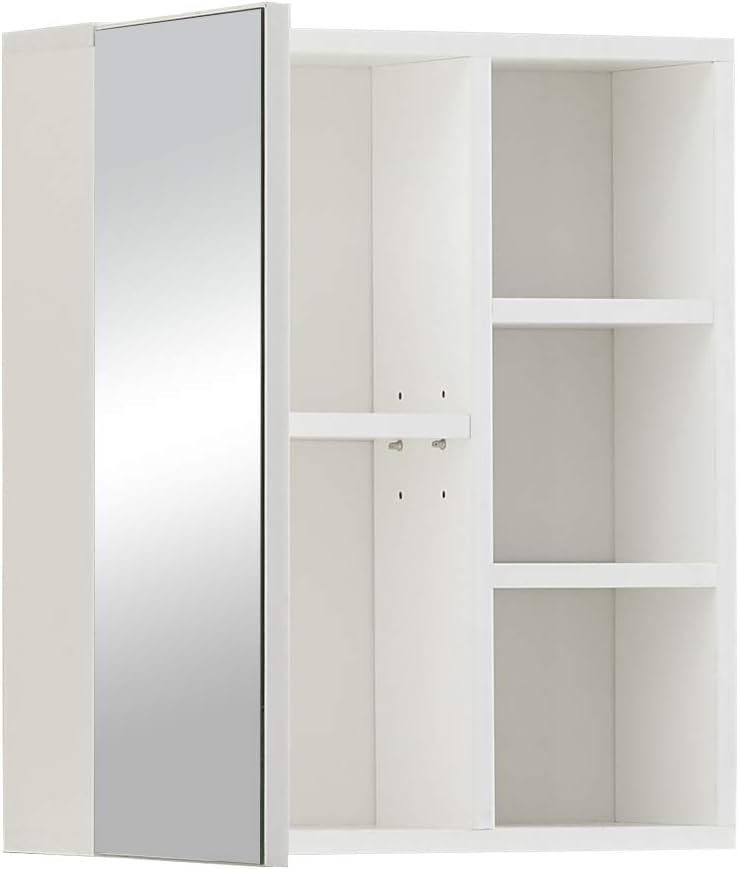 CLIPOP Badezimmer Spiegelschrank,Badezimmerschrank mit Einzeltür Verspiegelt und 2 Einlegeböden,Holz Badschrank Hängend Wandschrank mit Spiegel,45 x 17 x 52 cm