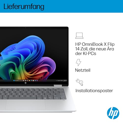HP OmniBook X Flip 2in1 Next Gen AI Laptop | Intel Core Ultra 7 256V | dedizierte NPU für KI | 47 NPU Tops | Copilot+ PC | 14" 3K 2880x1800 OLED Touchscreen | 16GB | 1TB SSD | Win11 | QWERTZ | Silber