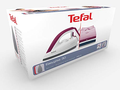 Tefal Trockenbügeleisen Easygliss, 1200W, Bügeleisen ohne Dampf, Durilium Bügelsohlen-Technologie, Thermostat, Bereitschaftsleuchte, extralanges Netzkabel, weiß/dunkelrot, FS4030