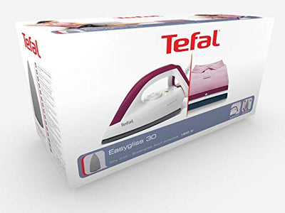 Tefal Trockenbügeleisen Easygliss, 1200W, Bügeleisen ohne Dampf, Durilium Bügelsohlen-Technologie, Thermostat, Bereitschaftsleuchte, extralanges Netzkabel, weiß/dunkelrot, FS4030