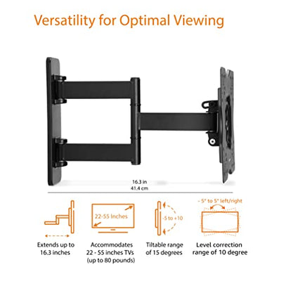 Amazon Basics TV-Halterung/Wandhalterung, schwenkbar, neigbar, für 26–55 Zoll Curved und Flach-TV oder Monitor bis 36 kg, max. VESA 400 x 400 mm, Schwarz