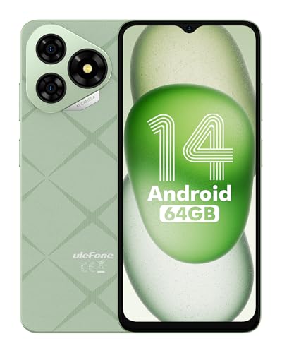 Ulefone Note 19 Smartphone Ohne Vertrag, 6GB + 64GB /512GB TF Handy Günstig, 6.56 Zoll HD+ Android 14 Smartphone, 5000mAh Batterie 8MP Kamera Simlockfreie Handy, 4G Dual SIM/Face ID/GPS-Grün