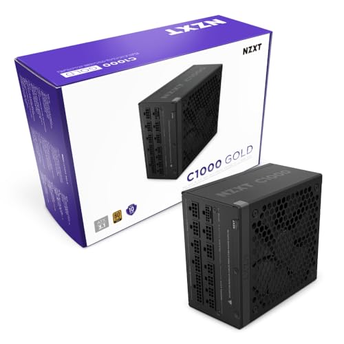 NZXT C1000 Gold ATX 3.1 - Vollständig modulares, geräuscharmes PC-Gaming-Netzteil - 1000 Watt - 80 PLUS Gold - 12V-2x6-Anschluss - Zero Fan-Modus - 100 % japanische Kondensatoren - Schwarz