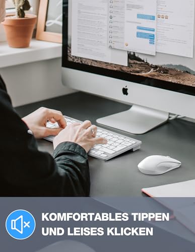 TECKNET Kabelloses Tastatur Maus Set, Deutsch QWERTZ Layout, 2.4 GHz Funk Mini Tastatur Mouse, 15m Reichweite Verbindung, Wireless Leise Funktastatur mit Maus für PC, Laptop, Smart TV, Silber
