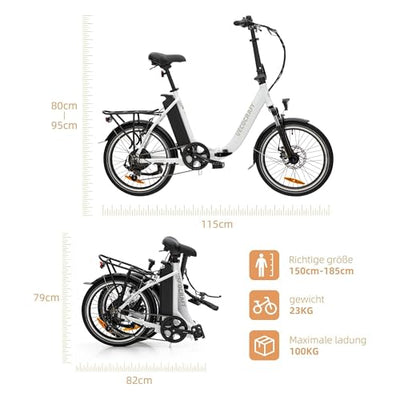 VecoCraft E-Pax e Bike klapprad, Elektro klapprad 20 Zoll, mit herausnehmbarem 36V 13Ah Akku, Reichweite bis zu 55-95km, 250W Heckmotor, 7-Gang elektrofahrräder