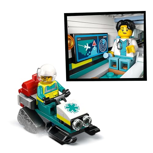 LEGO City Notfallrettungsflugzeug – Set mit Flieger, Schneemobil und 4 Mini-Figuren: Rettungssanitäter, Pilot, Arzt und Skifahrer – tolles Geschenk für Kinder ab 6 Jahren – 60465