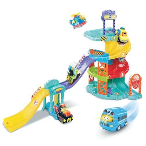 VTech Baby Tut Tut Baby Flitzer - Parkhaus – Interaktive Parkgarage mit beweglichen Elementen, Melodien, Liedern und mehrsprachigem Tut Tut Baby Flitzer Bus – Für Kinder von 1-5 Jahren