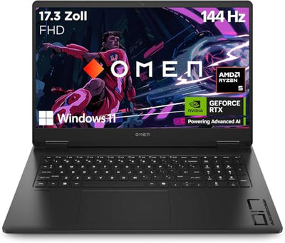 HP Omen Gaming Laptop | 17,3 Zoll FHD-Display - 144 Hz | AMD Ryzen 5 8645HS | 16 GB DDR5 RAM (2x8 GB) | 512 GB SSD | NVIDIA GeForce RTX 4050 (6GB) | QWERTZ | Windows 11 | 3 Monate GamePass | Schwarz