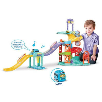 VTech Baby Tut Tut Baby Flitzer - Parkhaus – Interaktive Parkgarage mit beweglichen Elementen, Melodien, Liedern und mehrsprachigem Tut Tut Baby Flitzer Bus – Für Kinder von 1-5 Jahren