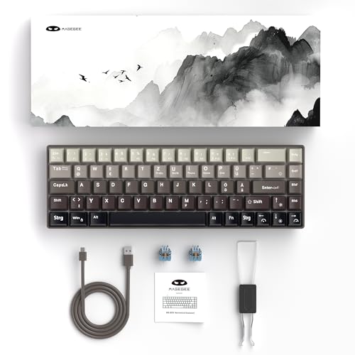 MageGee MK-Box 60% Gaming Tastatur Deutsch QWERTZ Layout, Hot-Swap-fähige kompakte kabelgebundene mechanische RGB-Tastatur mit Eva-Dämpfungsschaum, Blue Whale-Schalter für Win/Mac, grau