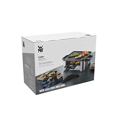 WMF Lono Raclette Grill mit Pfännchen und Schiebern, Raclette 4 Personen, 870 W, edelstahl matt
