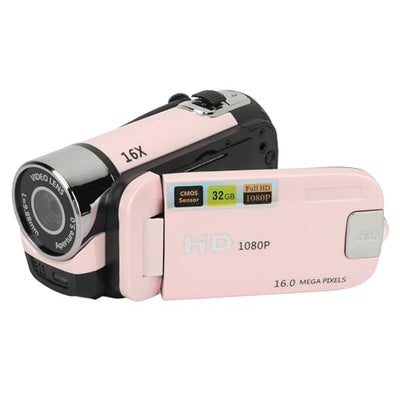 Videokamera-Camcorder, 1080P 16 MP Digitalkamera-Recorder, 2,4 Zoll Drehbarer Bildschirm, 16-facher Digitalzoom-Camcorder-Kamera mit Fülllicht (Rosa)