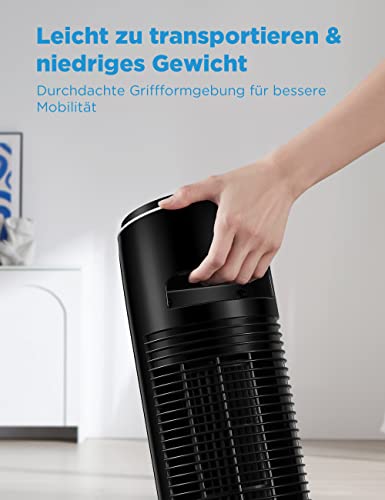 Midea FZ10-17JR Turmventilator Leise mit Fernbedienung 92CM, mobiler Lüfter,Ventilator Säulenventilator,7 Stunden Timer,3 Modi,3 Geschwindigkeiten,45W Standventilator,Schwarz
