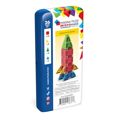Magna-Tiles microMAGS 26-teiliges Reise-Magnetbauset - Kräftige Farben, die Original Magnetbaumarke