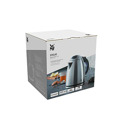 WMF Stelio Wasserkocher Edelstahl 1,2l, elektrischer Wasserkocher mit Kalk-Wasserfilter, 2400 W, Wasserstandanzeige beleuchtet, edelstahl matt