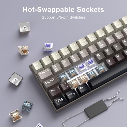 MageGee MK-Box 60% Gaming Tastatur Deutsch QWERTZ Layout, Hot-Swap-fähige kompakte kabelgebundene mechanische RGB-Tastatur mit Eva-Dämpfungsschaum, Blue Whale-Schalter für Win/Mac, grau